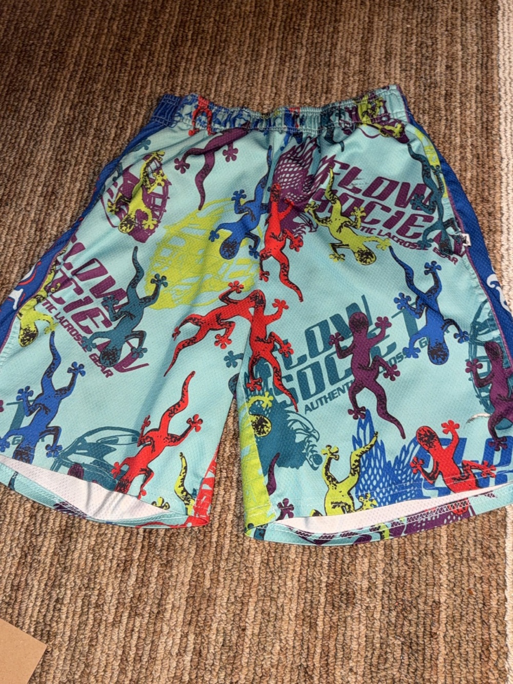 Light Blue Men's Athletic Shorts with Colorful Gecko Print